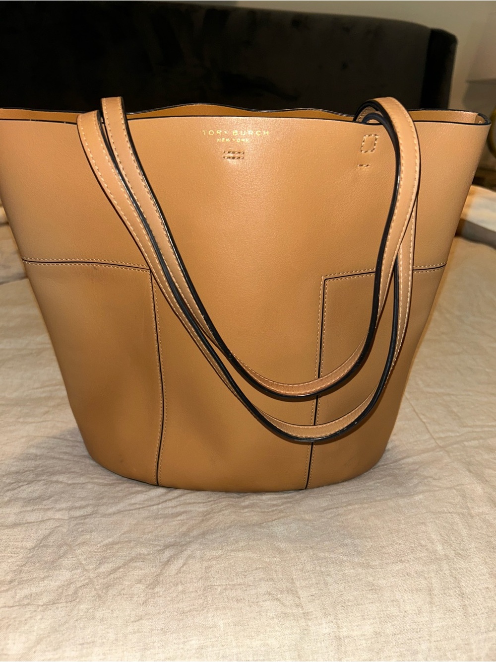 Tory Burch Block T Tan Leather Tote Bag with Pouch